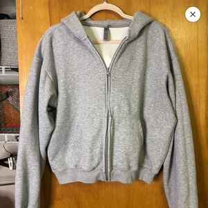 SKIMS gray semi crop Zip-Up Hoodie size Large